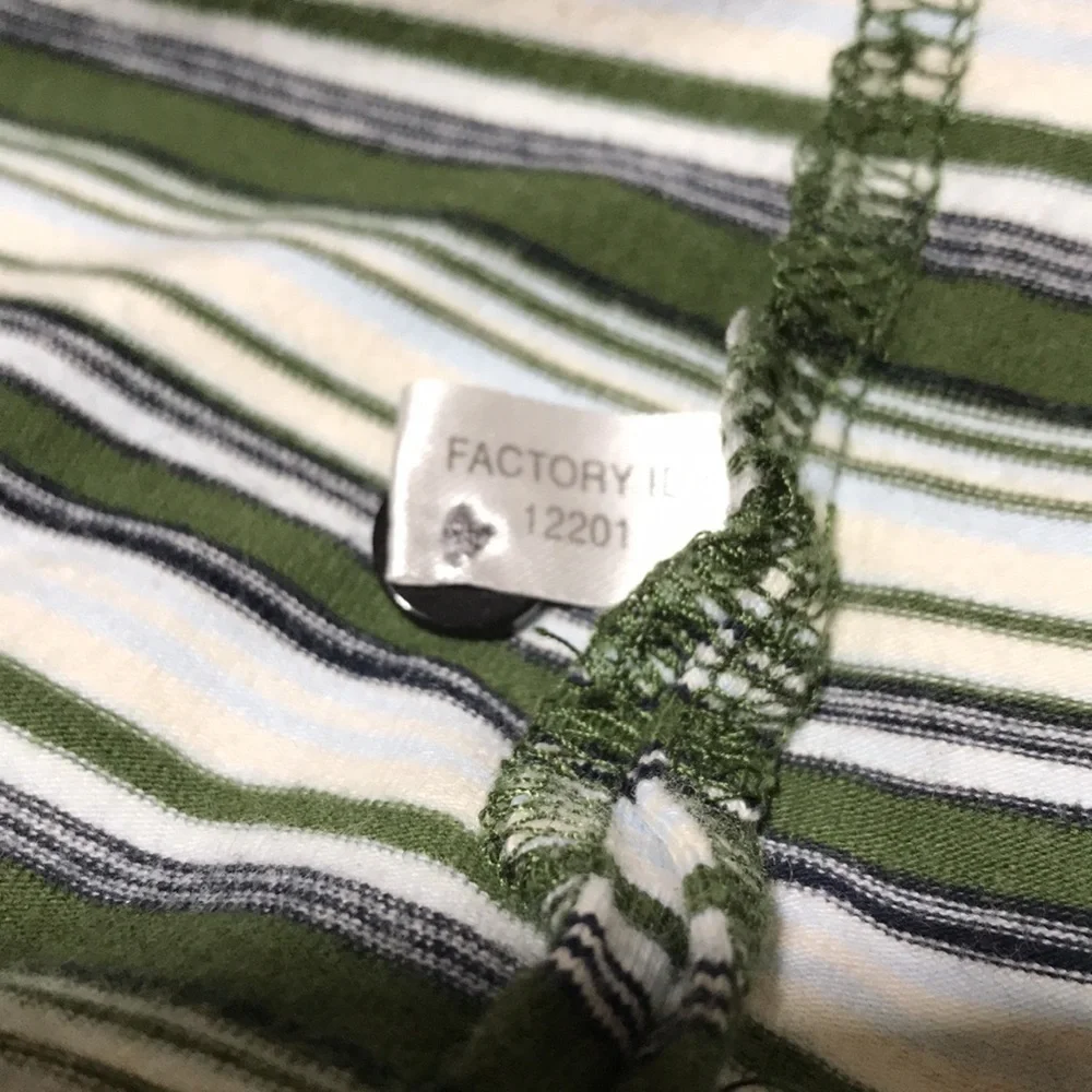 EXPRESS Men’s Green/Cream/Lt Blue/Black Striped Short Sleeve 3-Button Polo—Sz L